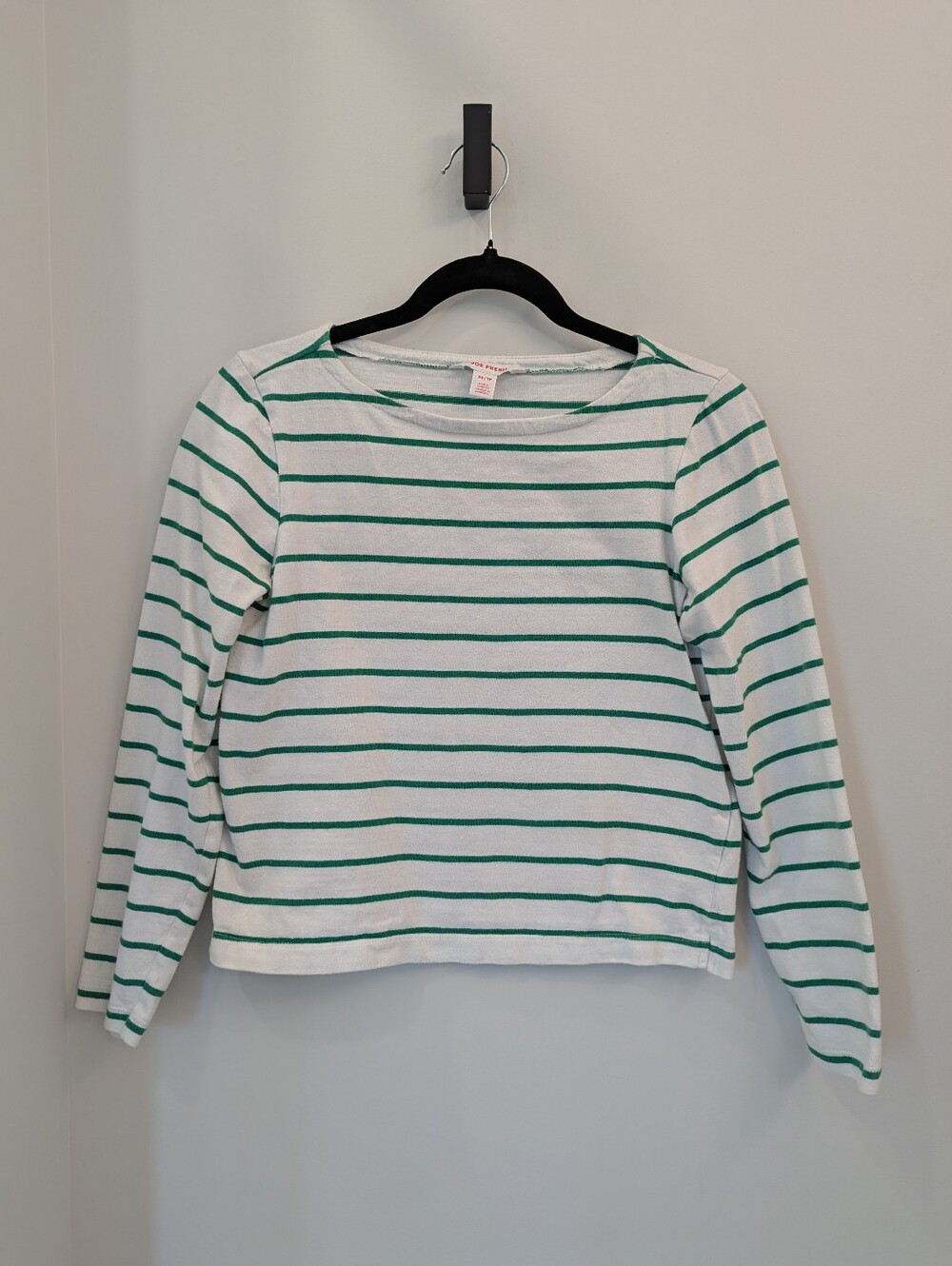 Joe Fresh Cropped White Top with Green Horizontal Stripes